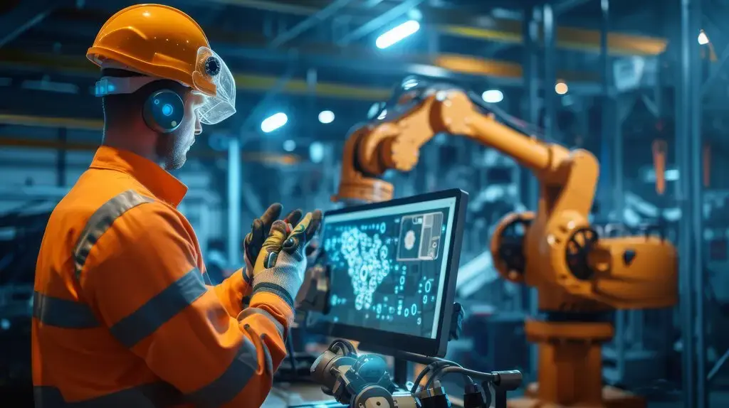 Operador usando tecnologia dentro da fábrica